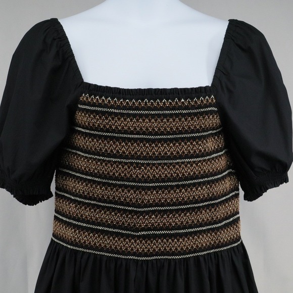 Madewell Poplin Puffed Sleeve Mini Dress Smocked XL Black - Picture 5 of 13